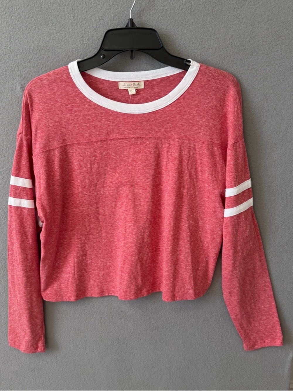 Ultra Flirt Heathered Red Tee White Trim Cropped New Boxy Cute Cotton Large L